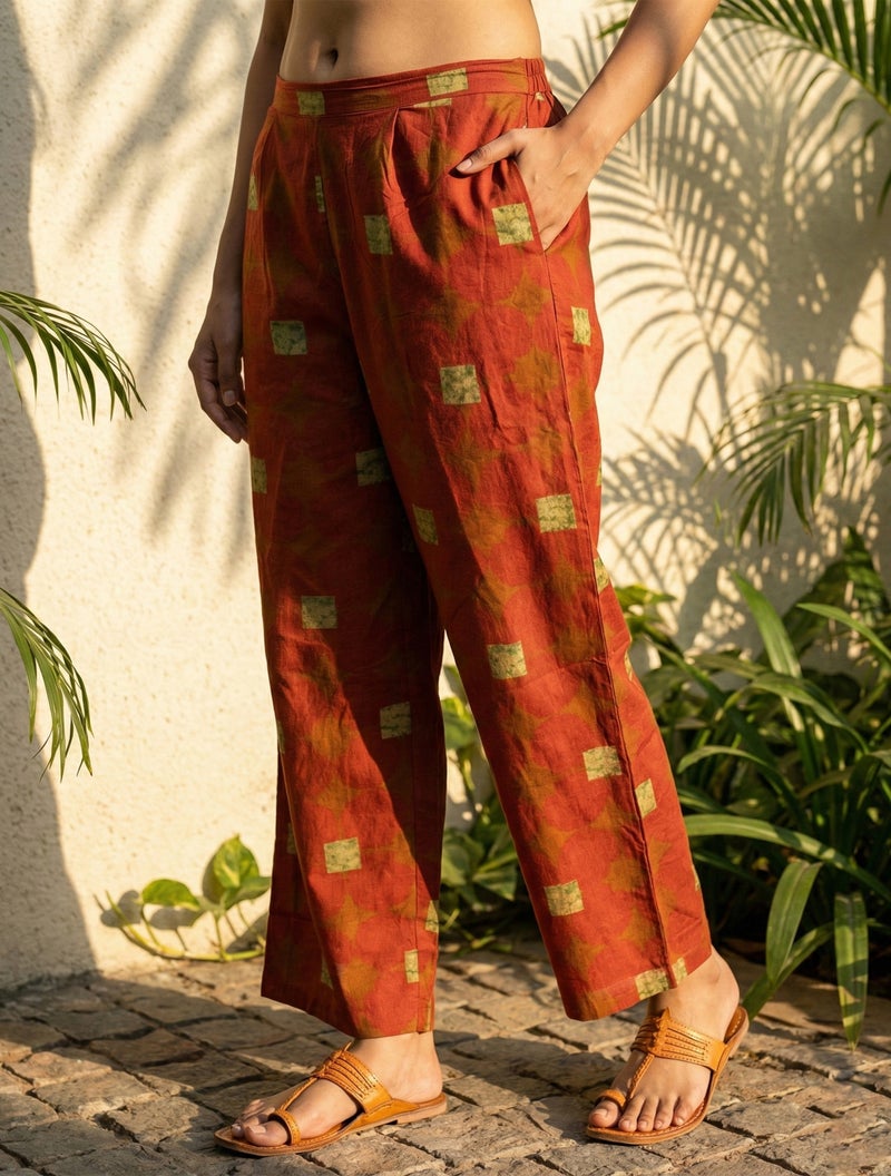 trueBrowns Rust Geometric Print Kurta Pant Set - Image 4